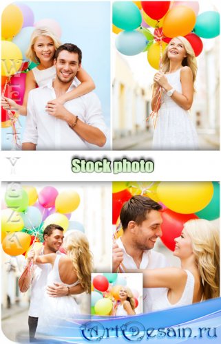     / Couple with balloons - Raster clipart